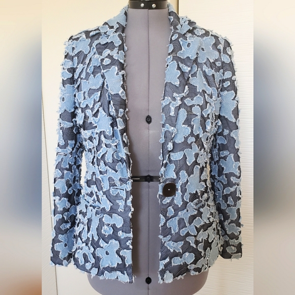 Anthracite by Muse Mesh with Denim Applique Jacket Blazer Size 8 - Picture 6 of 7